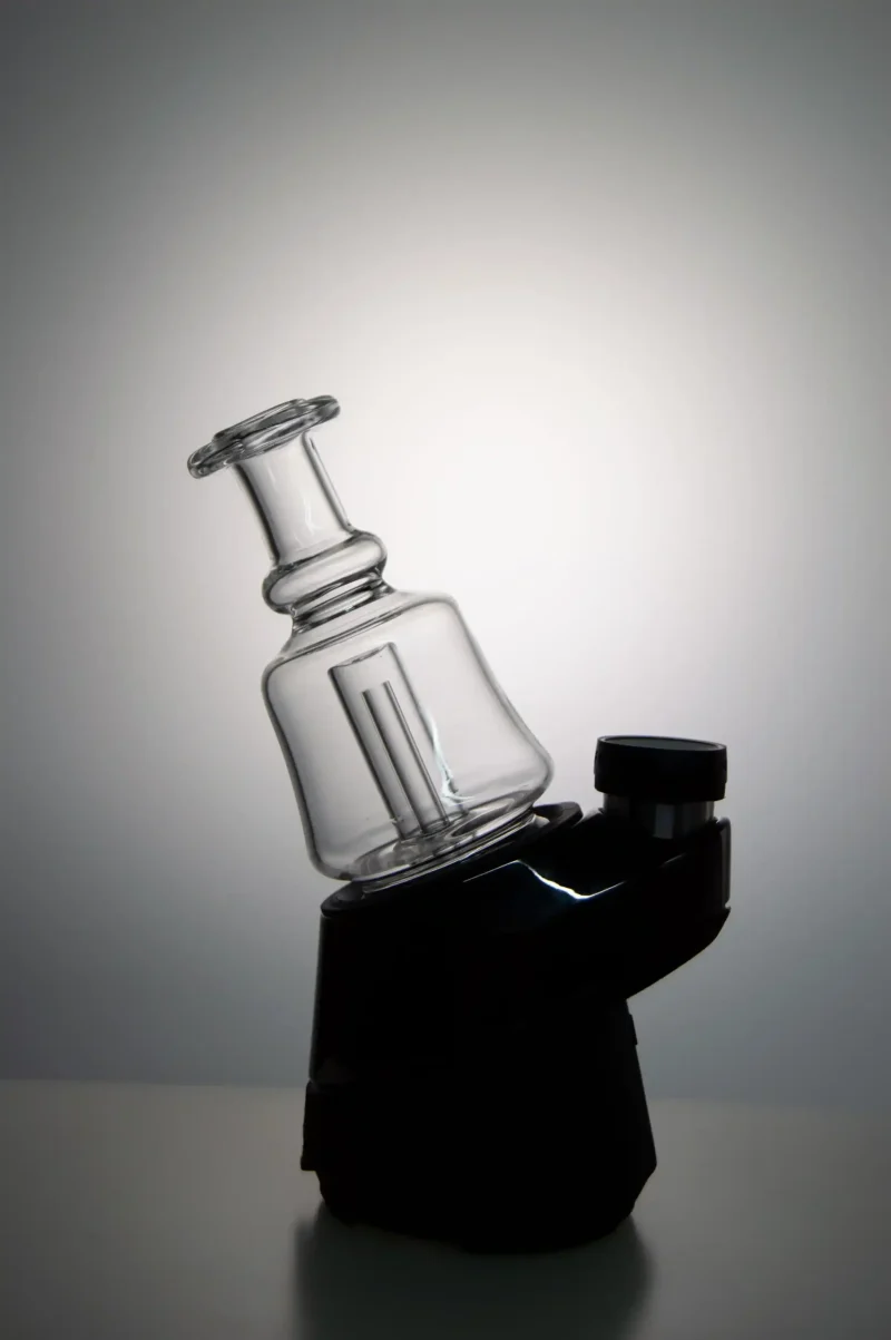Puffco Peak Pro glass attachment installed on Wiidz SOC facing west, showcasing its sleek design and functionality, perfect for enhancing the dabbing experience.