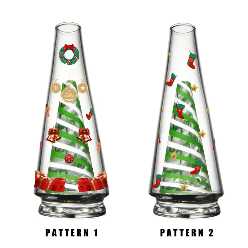 Puffco Glass Widz design featuring two festive Christmas patterns, showcasing vibrant colors and intricate holiday-themed motifs for unique smoking accessories.