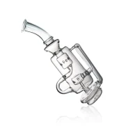 Puffco Peak glass attachment featuring a Wiidz barrel in a tilted position, showcasing its unique design and functionality for enhanced consumption experience.