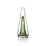 Puffco Peak Glass Wiidz Original 2.0 in Green, showcasing a modern design, positioned southward, perfect for enhancing your dabbing experience.