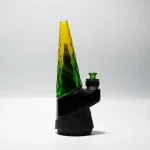 Puffco Peak Pro glass attachment Wiidz Dawn installed on the device, showcasing its elegant design and functionality, positioned facing west.