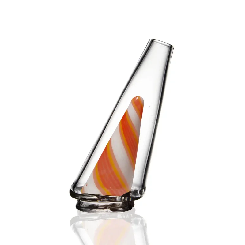 puffco peak pro glass attachment wiidz orange twist facing west.webp Puffco Peak Pro glass attachment in vibrant Wiidz orange twist design, positioned facing west, showcasing its unique style and functionality for enhanced dabbing experiences.