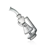 Puffco Peak Pro glass attachment featuring a Wiidz recycler design, presented at a tilted angle for a unique perspective.