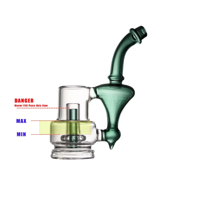 Step-by-step filling instructions for the Puffco Peak Pro glass attachment, featuring the Wiidz Sherlock design in green, showcasing its unique functionality and style.