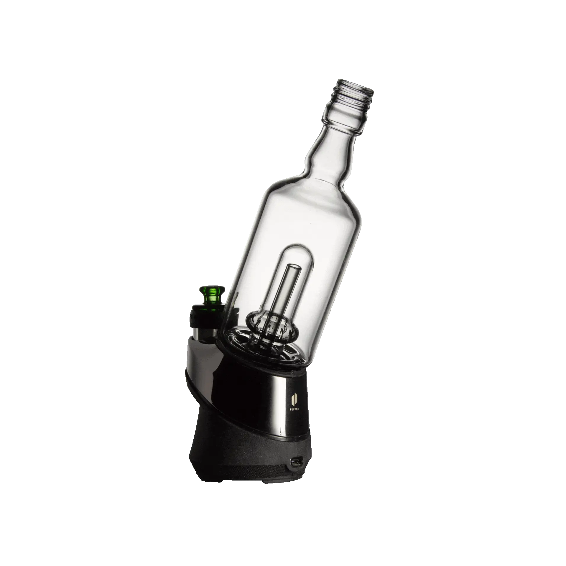 Puffco Peak Pro glass attachment featuring Wiidz Tipsy in black, showcasing a sleek design with a rotating feature for enhanced usability and style.