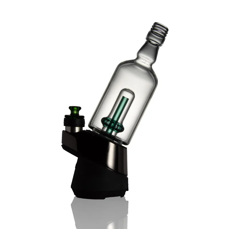 Puffco Peak Pro glass attachment with Wiidz Tipsy Green installed, positioned facing east for optimal usage.