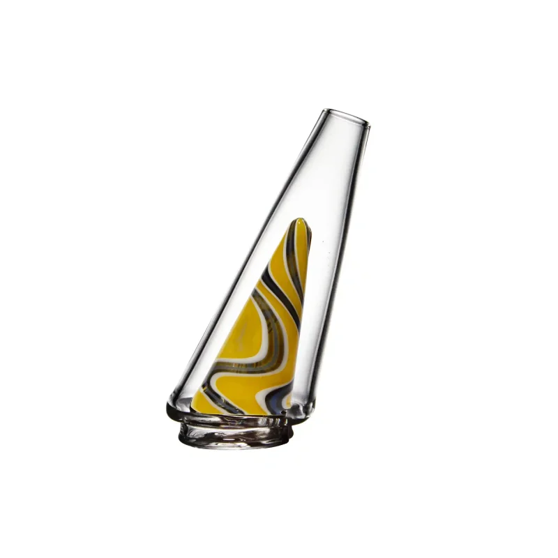 puffco peak pro glass attachment wiidz yellow vapor facing west.webp Puffco Peak Pro glass attachment in Wiidz yellow, showcasing vapor flowing west.